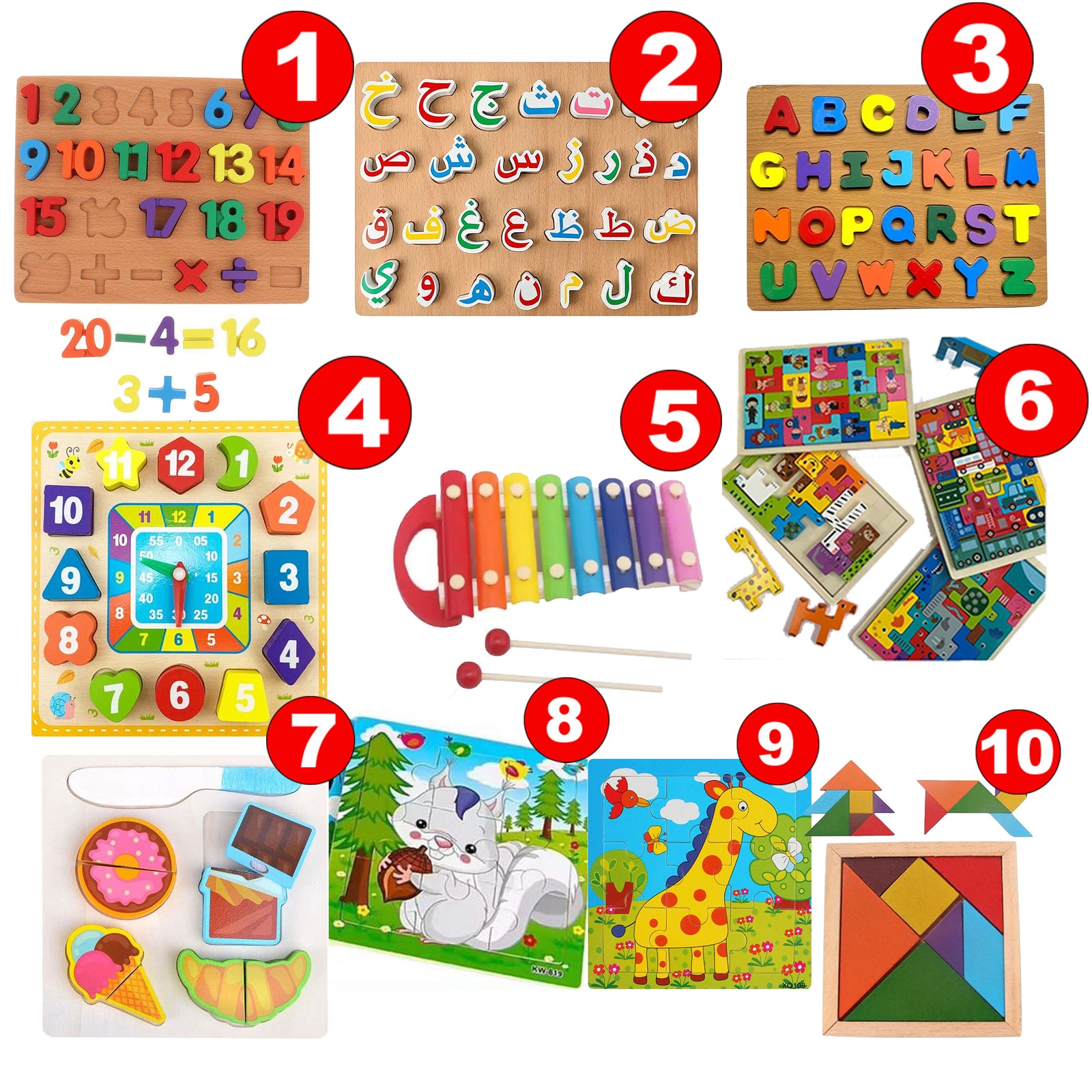 Pack "Topkids" Montessori de 10 jouets éducatifs en bois