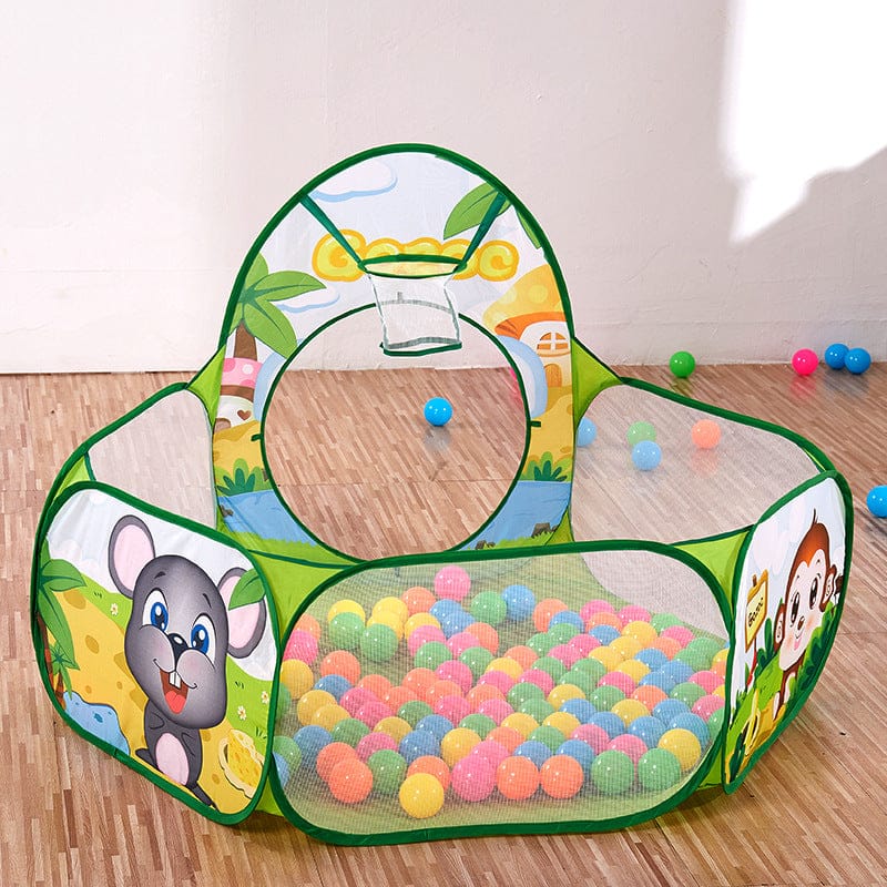 Tente enfant avec tunnel, piscine à balles et sac de rangement + des balles colorés