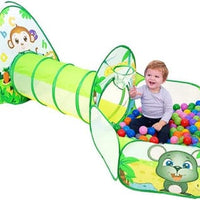 Tente enfant avec tunnel, piscine à balles et sac de rangement + des balles colorés
