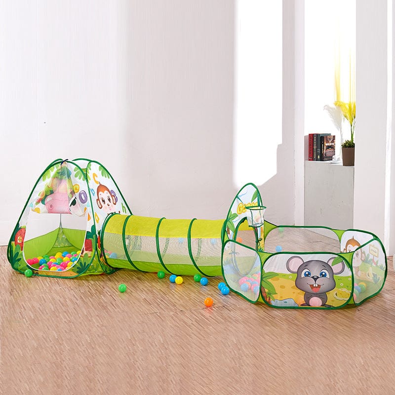 Tente enfant avec tunnel, piscine à balles et sac de rangement + des balles colorés